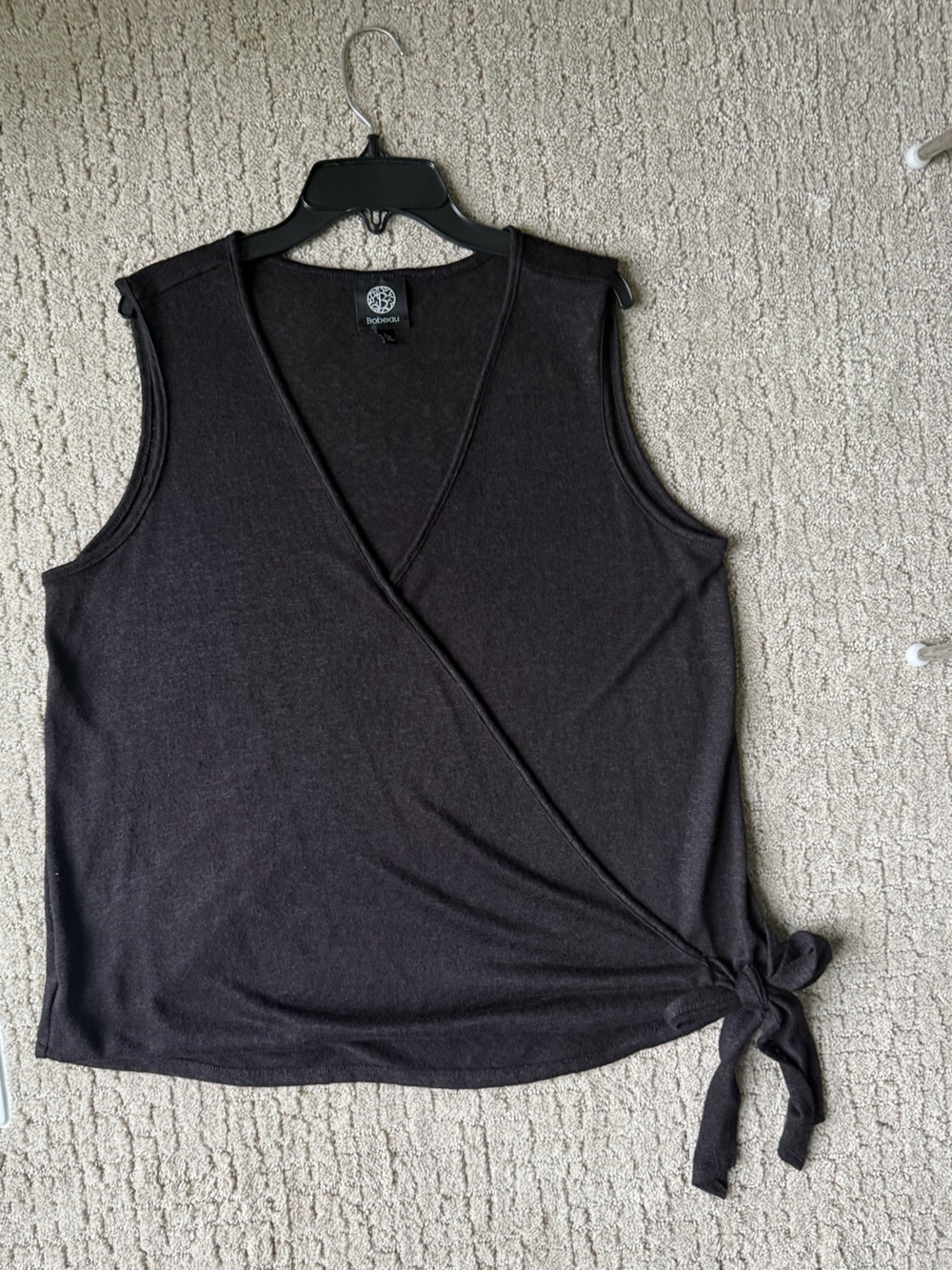 bobeau Black Sleeveless Faux Wrap Tie-Hem Camisole